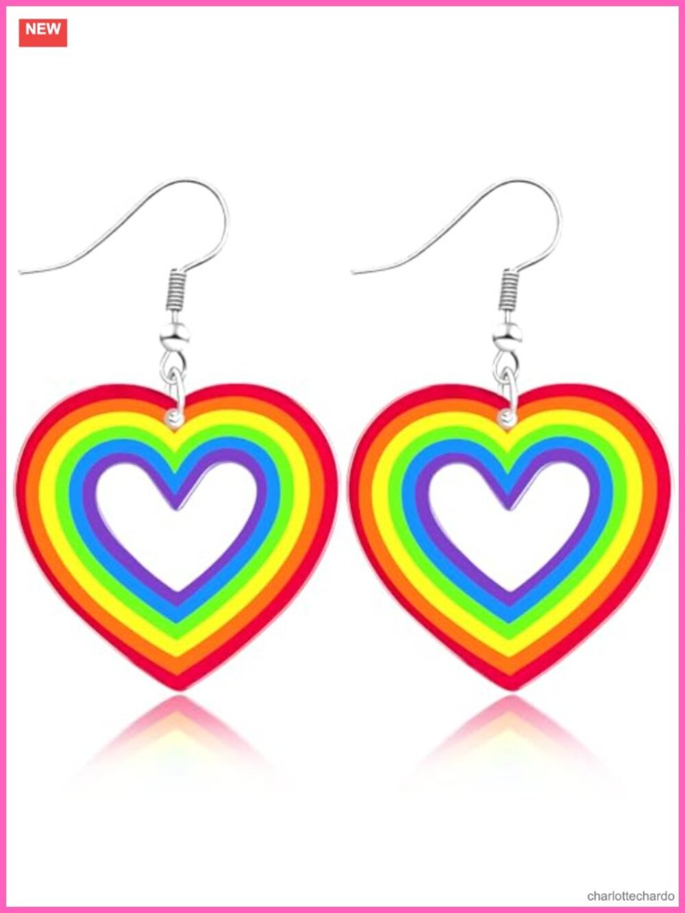 Acrylic Heart Rainbow Drop Dangle Earrings LGBTQ Pride Statement